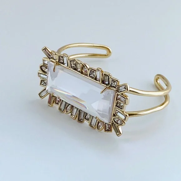 ALEXIS BITTAR • NEW Gold & white Oversized Crystal Framed Baguette Cuff Bracelet - Picture 10 of 13